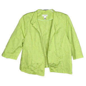 CJ Banks Blazer Jacket 2X Lime Green Embroidered Floral Open Front